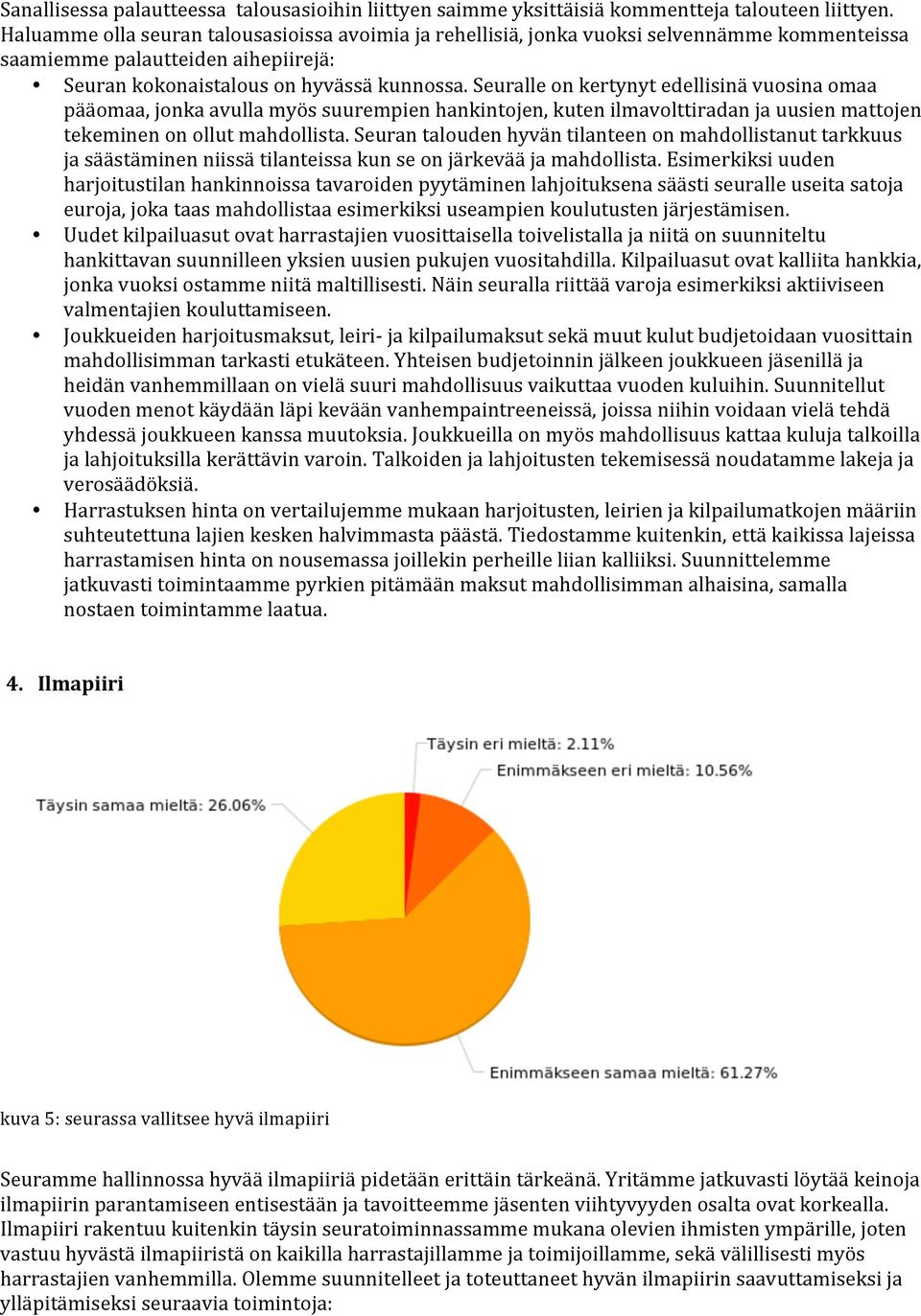 Seuralle on kertynyt edellisinä vuosina omaa pääomaa, jonka avulla myös suurempien hankintojen, kuten ilmavolttiradan ja uusien mattojen tekeminen on ollut mahdollista.