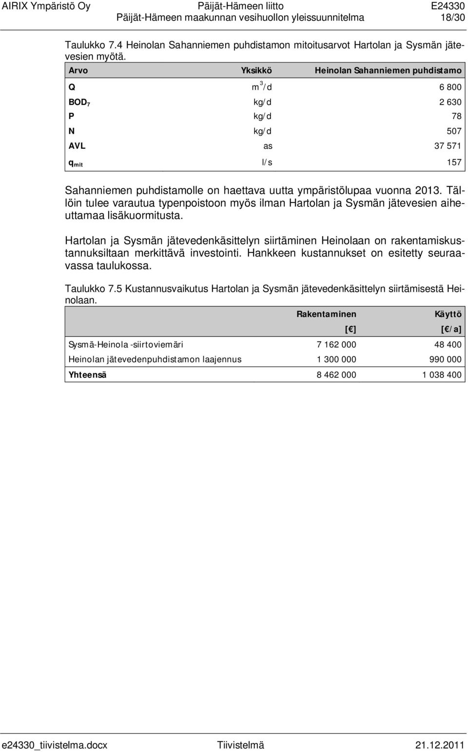 Tällöin tulee varautua typenpoistoon myös ilman Hartolan ja Sysmän jätevesien aiheuttamaa lisäkuormitusta.