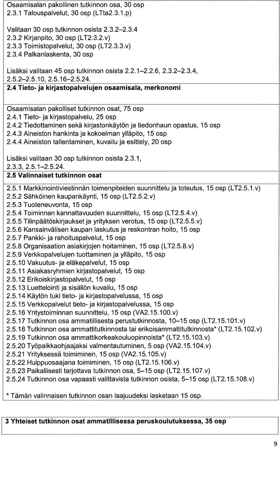 4.3 Aineiston hnkint j kokoelmn ylläpito, 15 osp 2.4.4 Aineiston tllentminen, kuvilu j esittely, 20 osp Lisäksi vlitn 30 osp tutkinnon osist 2.3.1, 2.3.3, 2.5j-2.5.24. 2.5 Vlinniset tutkinnon ost 2.5.1 Mrkkinointiviestinnän toimenpiteiden suunnittelu j toteutus, 15 osp (LT2.