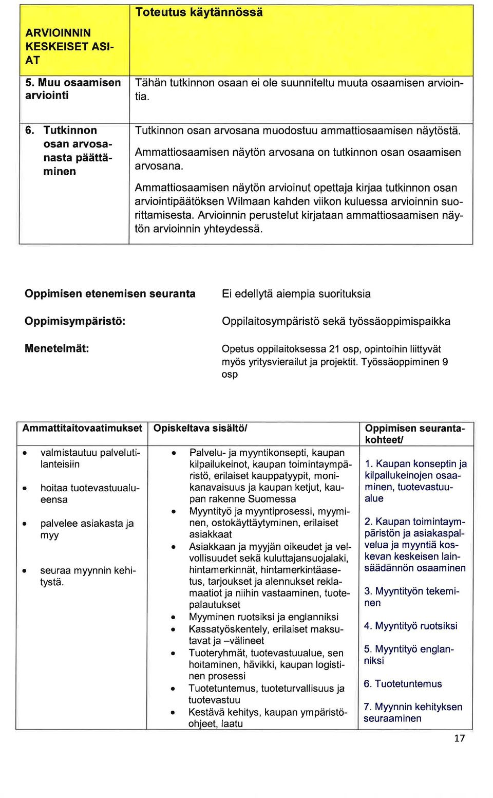 Ammttiosmisen näytön rvioinut opettj kirj tutkinnon osn rviointipäätöksen Wilmn khden viikon kuluess rvioinnin suorittm isest.