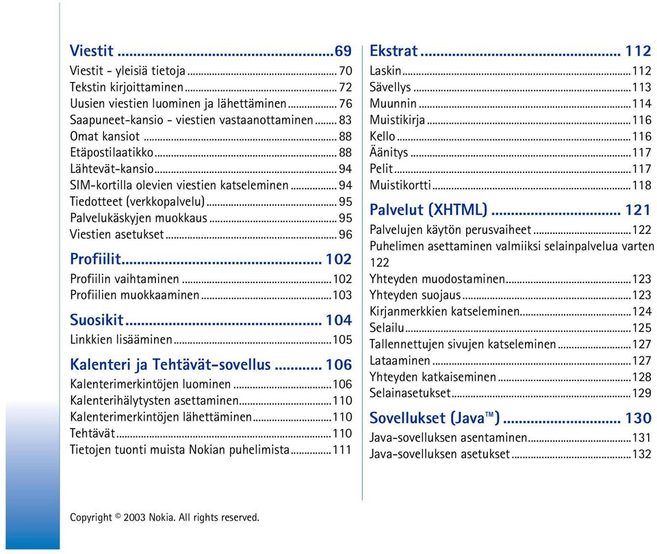 .. 102 Profiilin vaihtaminen...102 Profiilien muokkaaminen...103 Suosikit... 104 Linkkien lisääminen...105 Kalenteri ja Tehtävät-sovellus... 106 Kalenterimerkintöjen luominen.