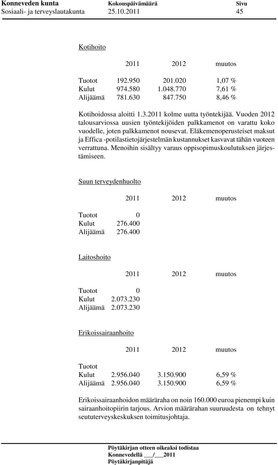 Eläkemenoperusteiset maksut ja Effica -potilastietojärjestelmän kustannukset kasvavat tähän vuoteen verrattuna. Menoihin sisältyy varaus oppisopimuskoulutuksen järjestämiseen.