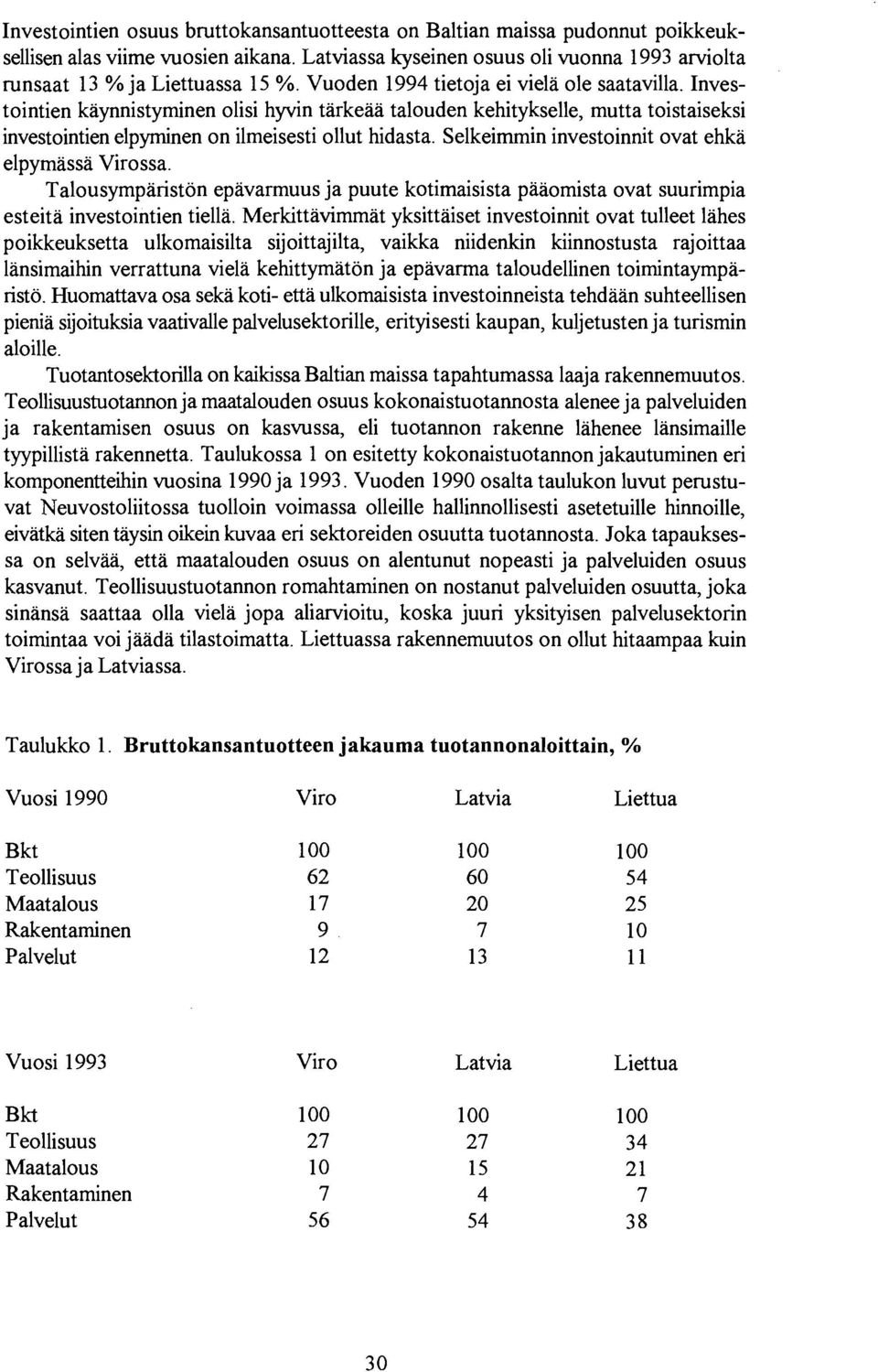 Selkeimmin investoinnit ovat ehka elpymassa Virossa. Talousymparistbn epavarmuus ja puute kotimaisista paaomista ovat suurimpia esteita investointien tiella.