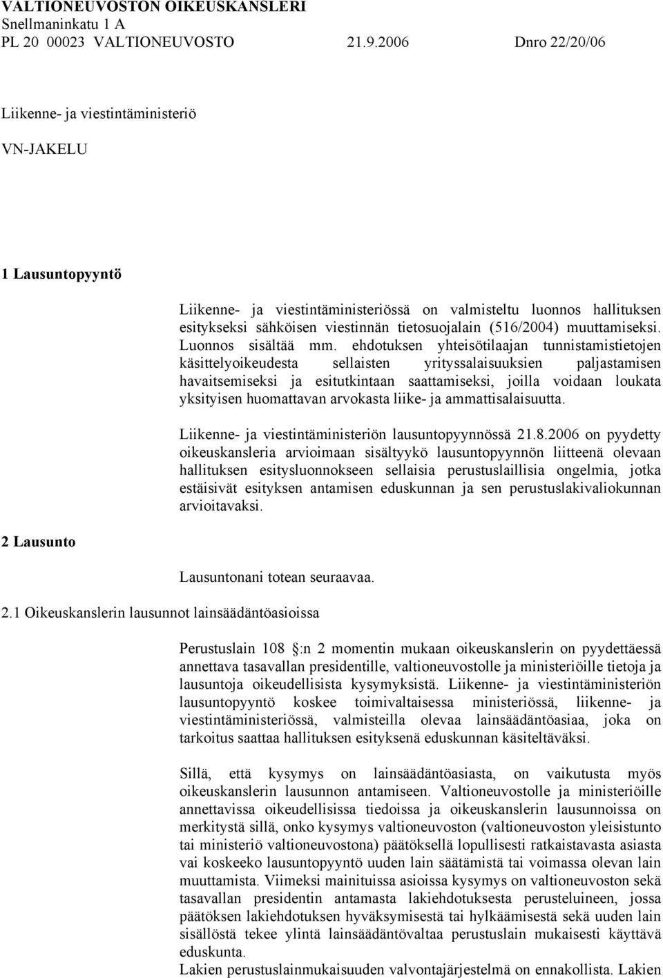 tietosuojalain (516/2004) muuttamiseksi. Luonnos sisältää mm.