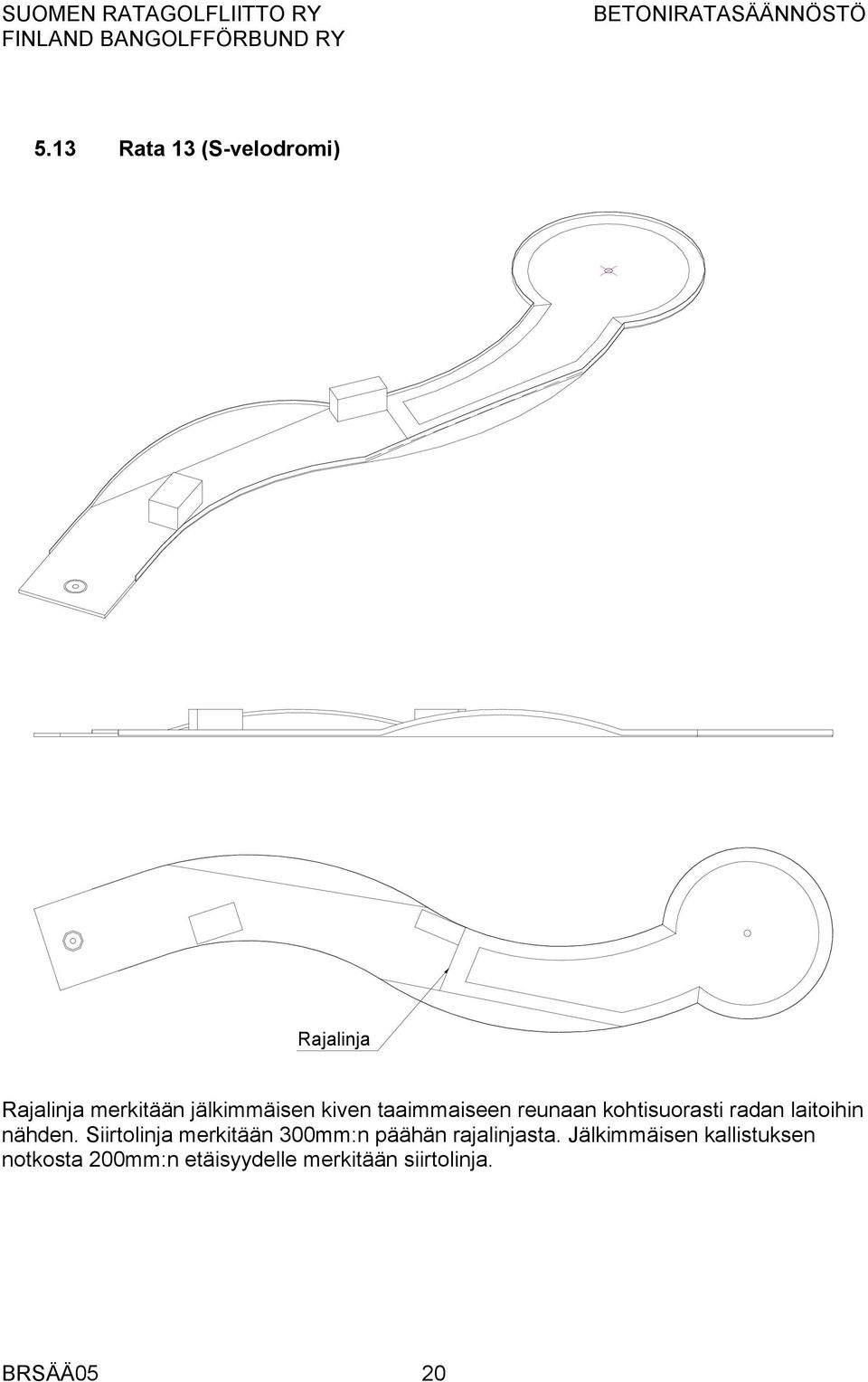 Siirtolinja merkitään 300mm:n päähän rajalinjasta.