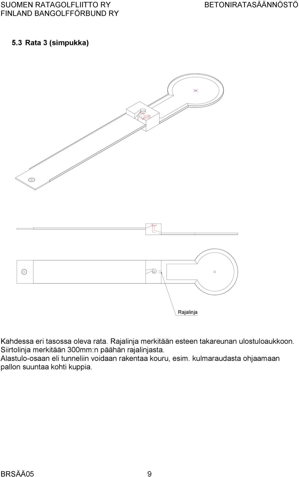 Siirtolinja merkitään 300mm:n päähän rajalinjasta.