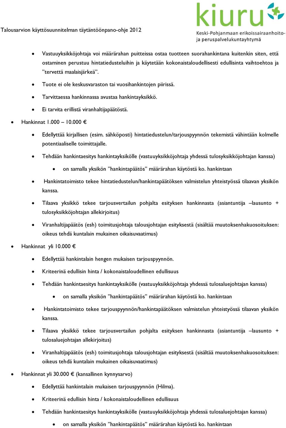 000 Edellyttää kirjallisen (esim. sähköposti) hintatiedustelun/tarjouspyynnön tekemistä vähintään kolmelle potentiaaliselle toimittajalle.