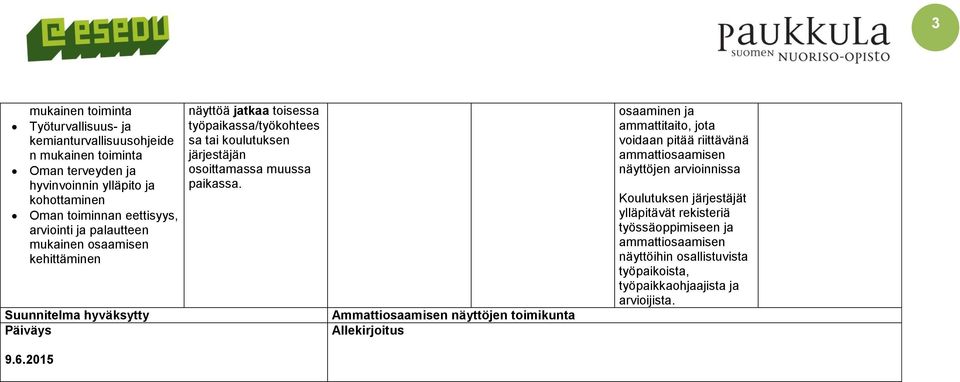 tai koulutuksen järjestäjän osoittamassa muussa paikassa.