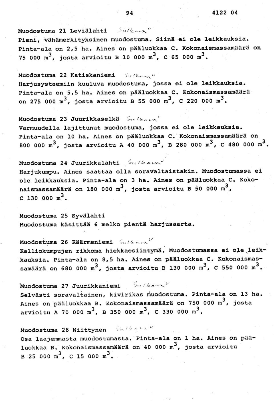 Pinta-ala on 5,5 ha. Aines on pääluokkaa C. Kokonaismassamäär z on 275 000 m 3, josta arvioitu B 55 000 m 3, c 220 000 m3.