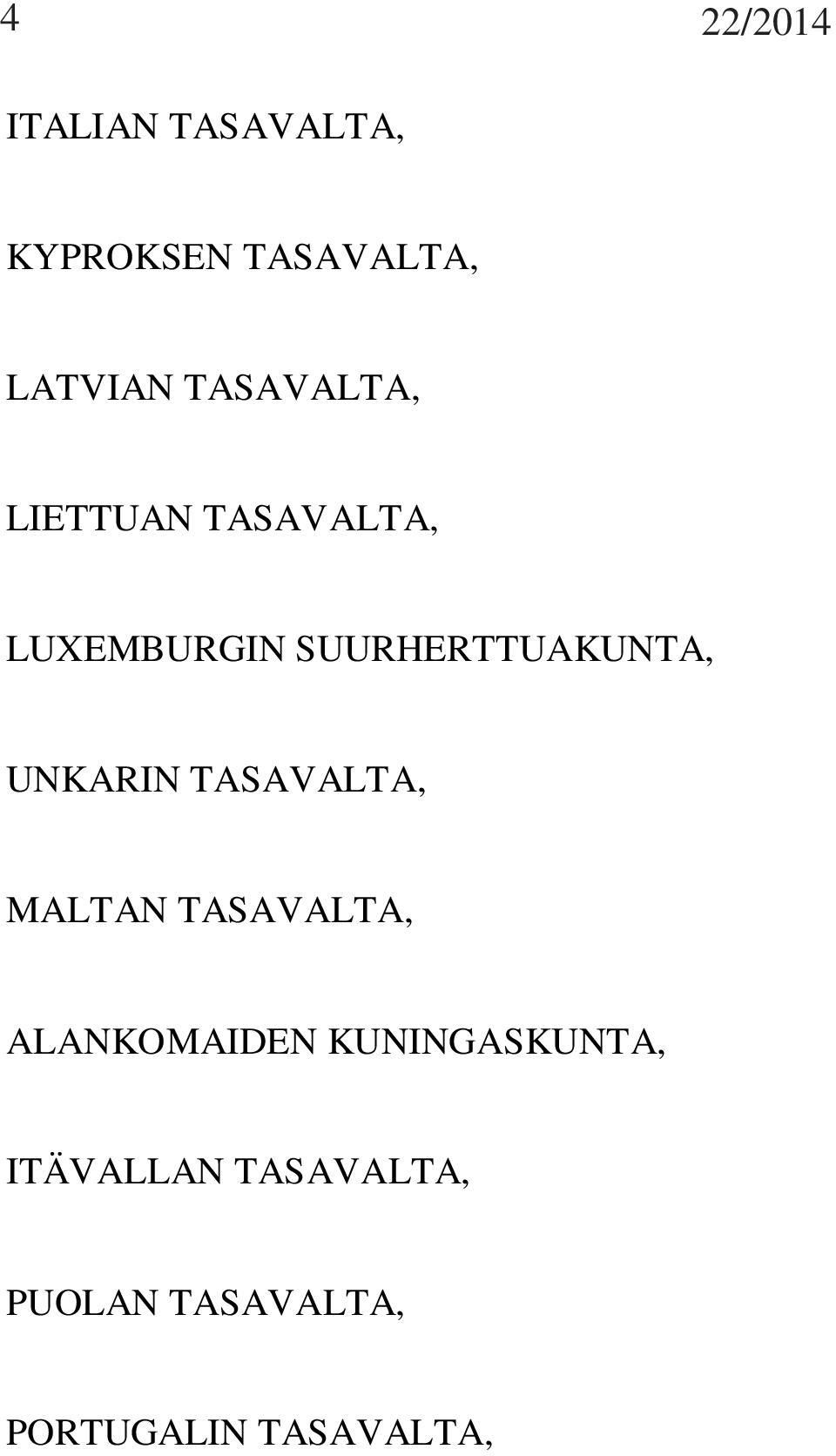 UNKARIN TASAVALTA, MALTAN TASAVALTA, ALANKOMAIDEN