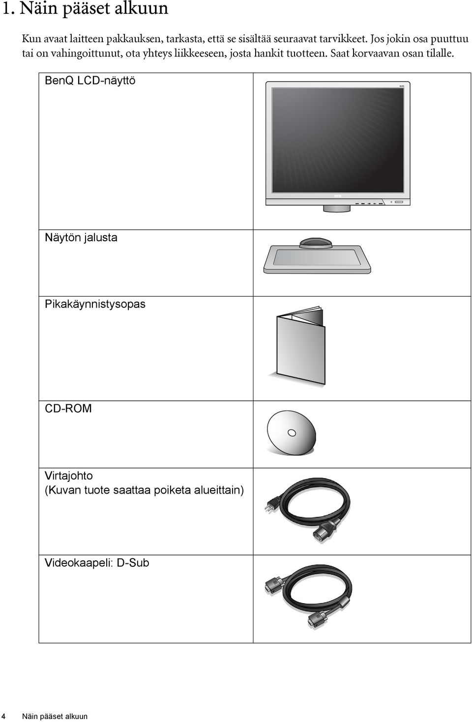 Jos jokin osa puuttuu tai on vahingoittunut, ota yhteys liikkeeseen, josta hankit tuotteen.