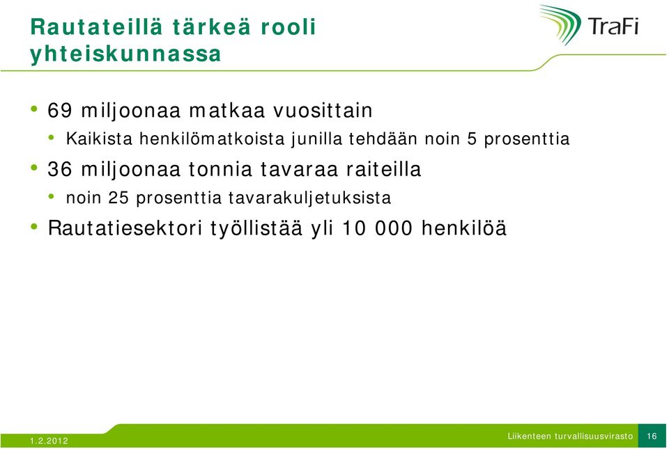 prosenttia 36 miljoonaa tonnia tavaraa raiteilla noin 25