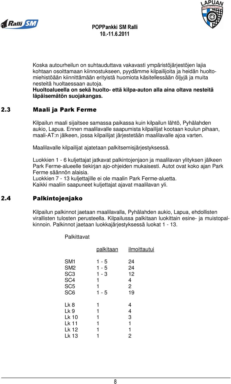 3 Maali ja Park Ferme Kilpailun maali sijaitsee samassa paikassa kuin kilpailun lähtö, Pyhälahden aukio, Lapua.