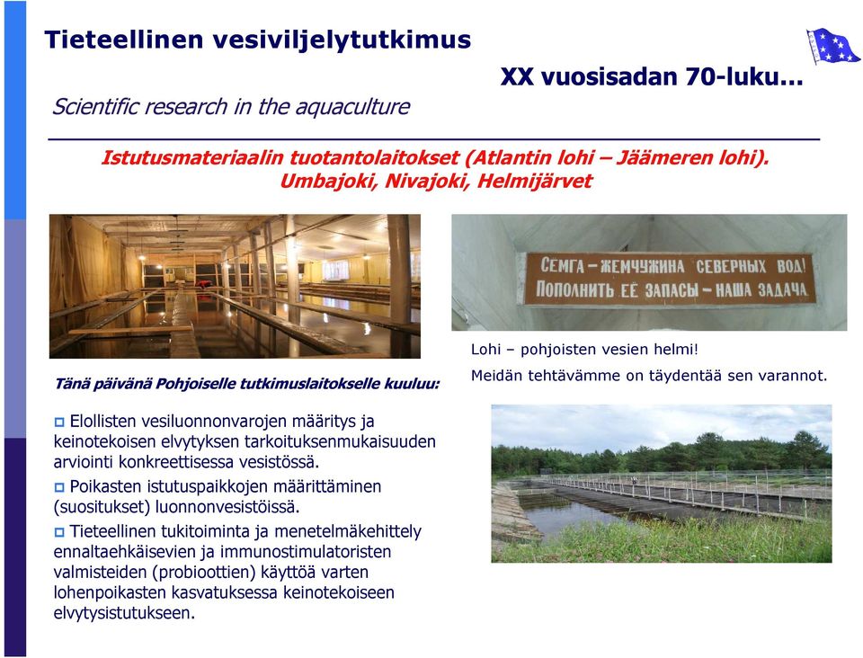 Elollisten vesiluonnonvarojen määritys ja keinotekoisen elvytyksen tarkoituksenmukaisuuden arviointi konkreettisessa vesistössä.