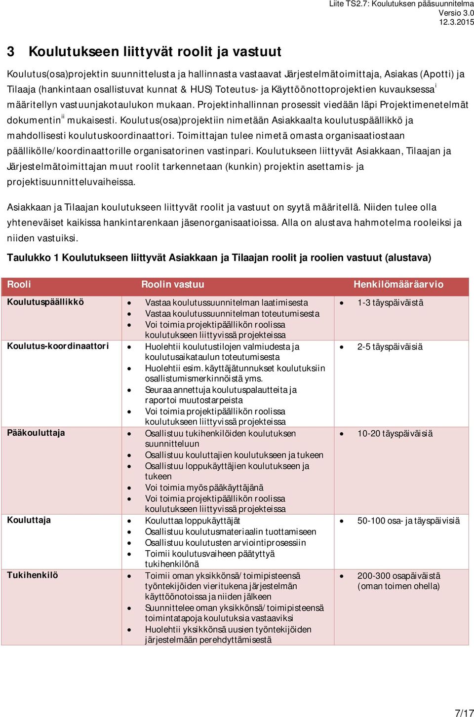 Käyttöönottoprojektien kuvauksessa i määritellyn vastuunjakotaulukon mukaan. Projektinhallinnan prosessit viedään läpi Projektimenetelmät dokumentin ii mukaisesti.