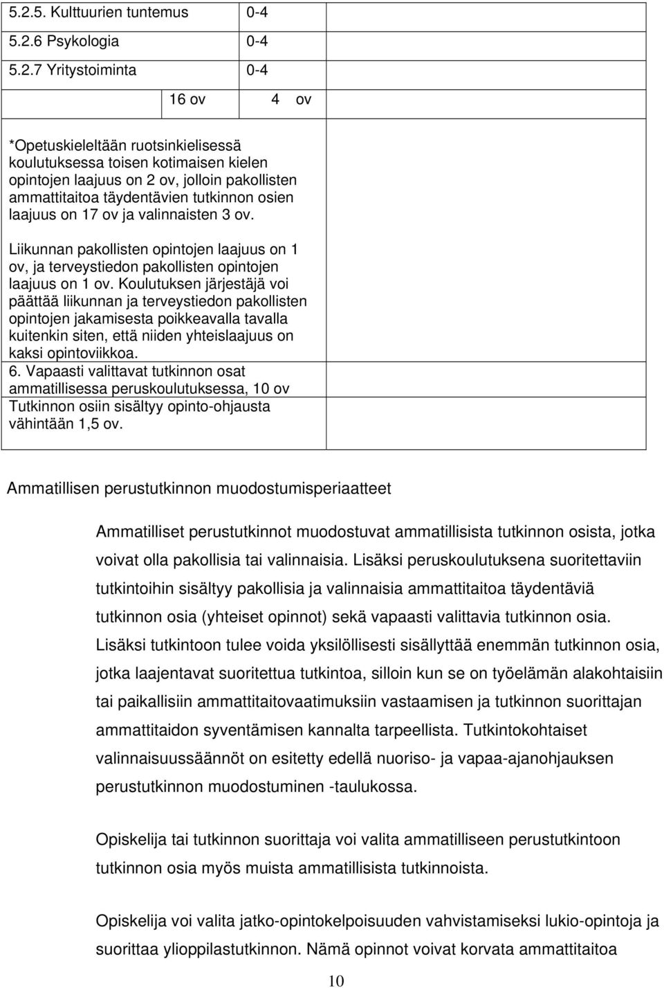 Koulutuksen järjestäjä voi päättää liikunnan ja terveystiedon pakollisten opintojen jakamisesta poikkeavalla tavalla kuitenkin siten, että niiden yhteislaajuus on kaksi opintoviikkoa. 6.