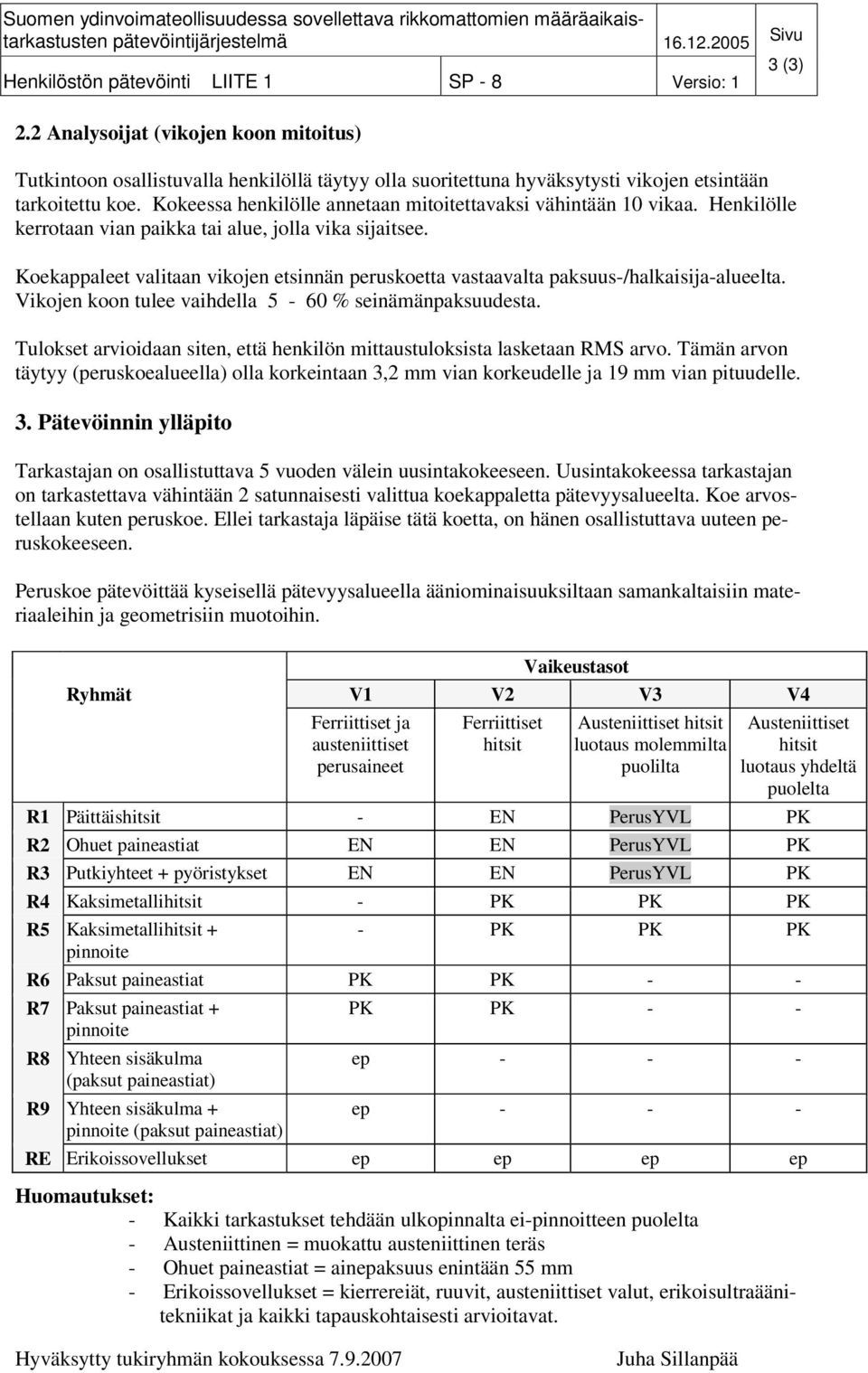 Kokeessa henkilölle annetaan mitoitettavaksi vähintään 10 vikaa. Henkilölle kerrotaan vian paikka tai alue, jolla vika sijaitsee.