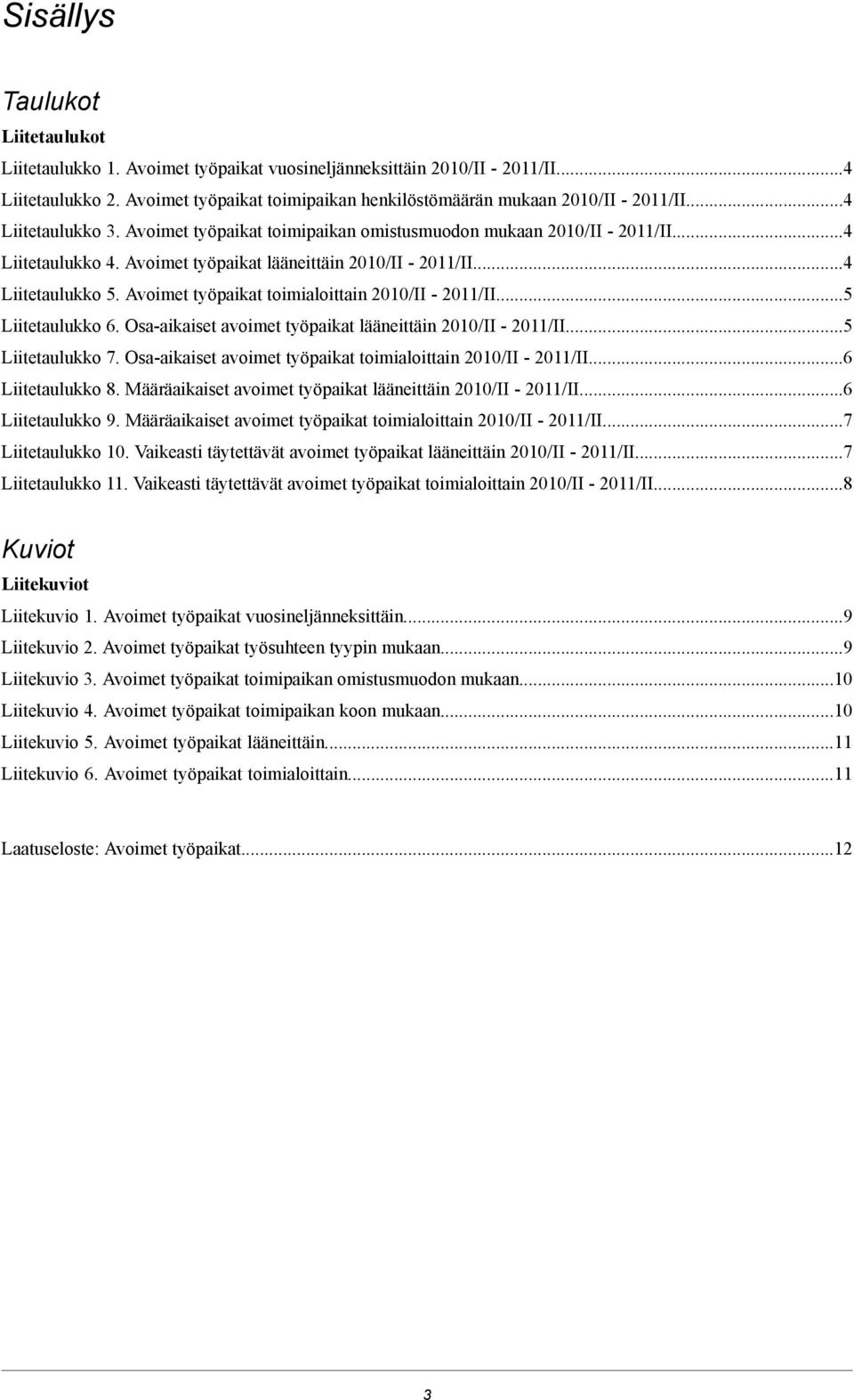 Avoimet työpaikat toimialoittain 21/II - 211/II...5 Liitetaulukko 6. Osa-aikaiset avoimet työpaikat lääneittäin 21/II - 211/II...5 Liitetaulukko 7.