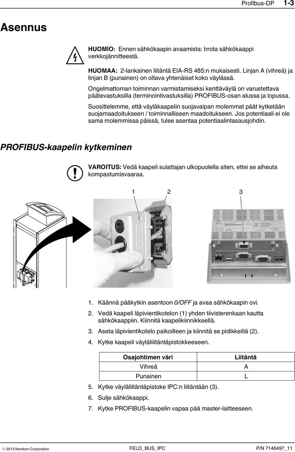 Ongelmattoman toiminnan varmistamiseksi kenttäväylä on varustettava päätevastuksilla (terminointivastuksilla) PROFIBUS-osan alussa ja lopussa.