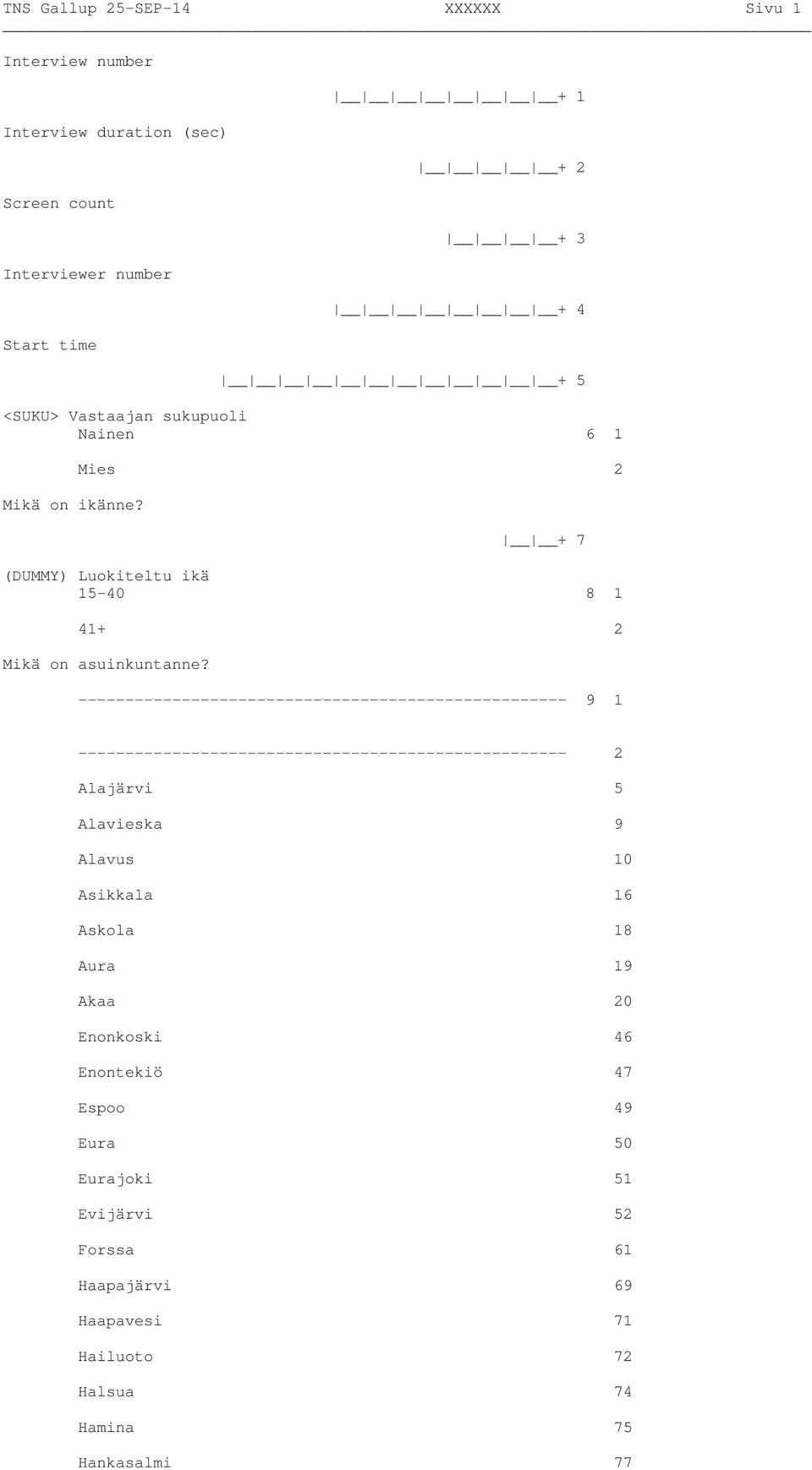 ---------------------------------------------------- 9 1 ---------------------------------------------------- 2 Alajärvi 5 Alavieska 9 Alavus 10