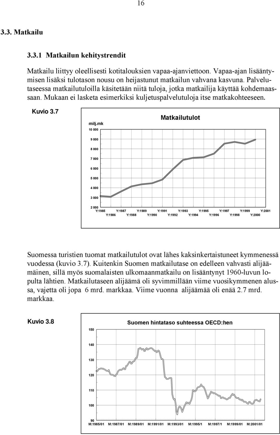 Mukaan ei lasketa esimerkiksi kuljetuspalvelutuloja itse matkakohteeseen. Kuvio 3.