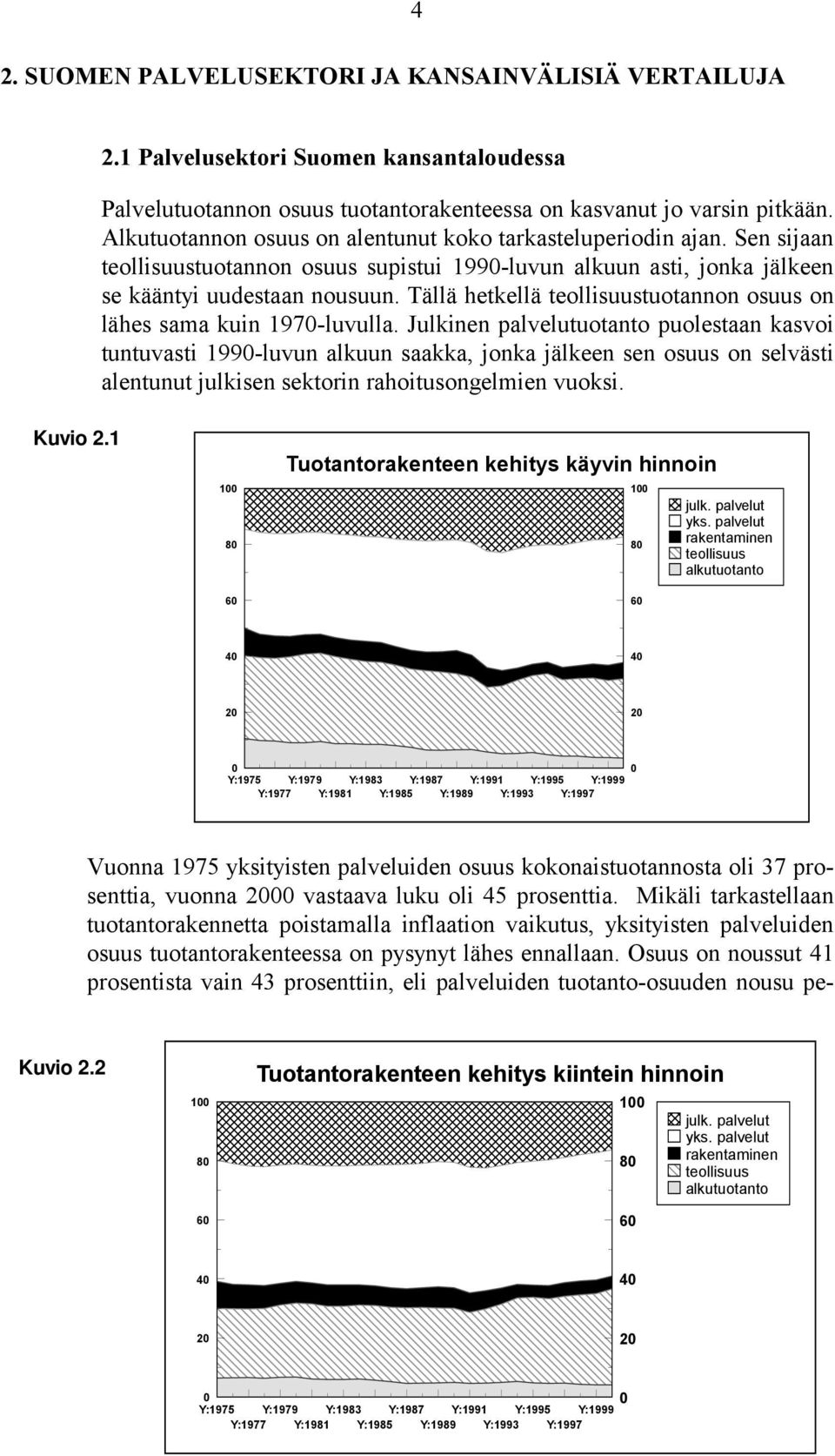 Tällä hetkellä teollisuustuotannon osuus on lähes sama kuin 197-luvulla.