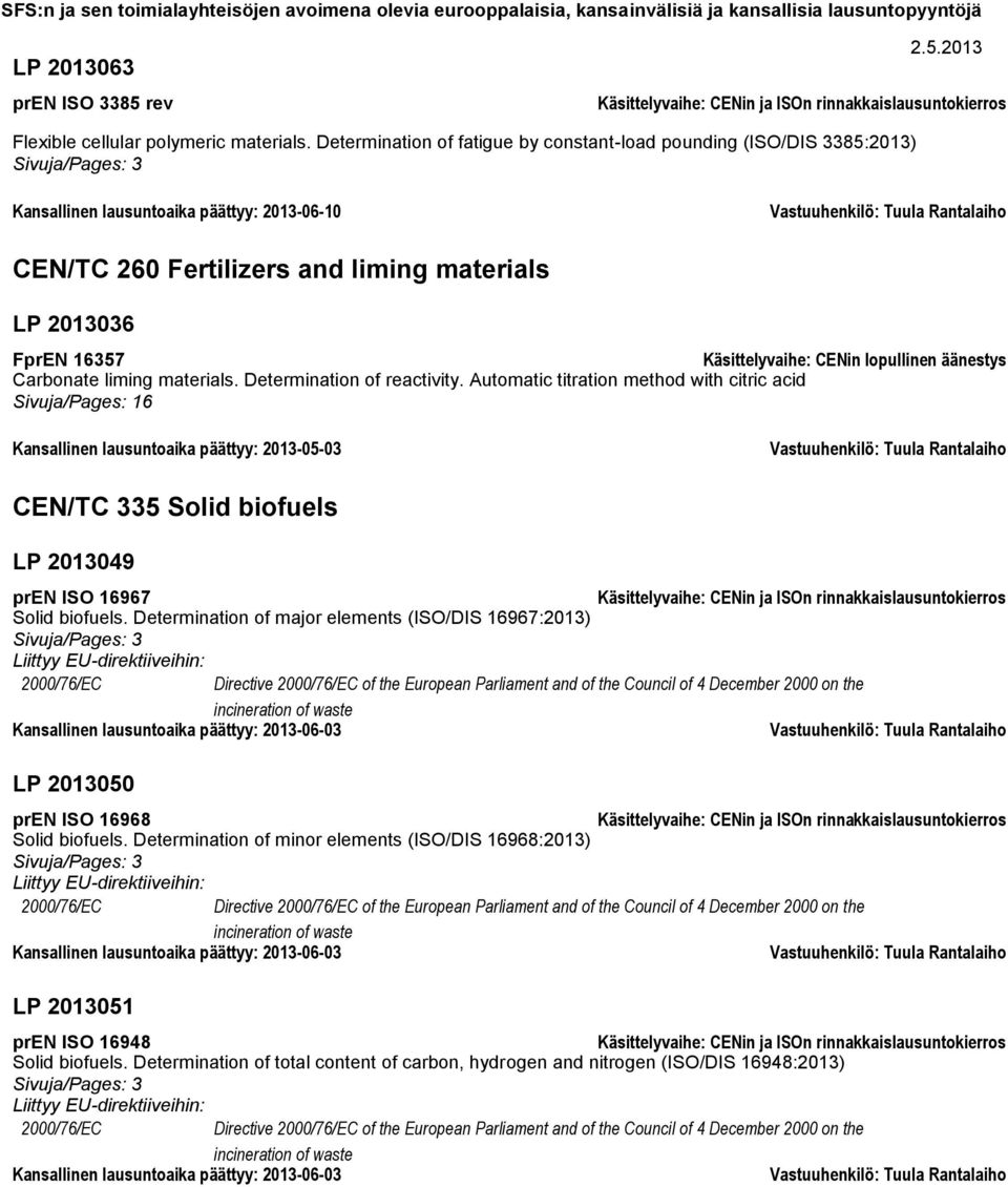 CENin lopullinen äänestys Carbonate liming materials. Determination of reactivity.