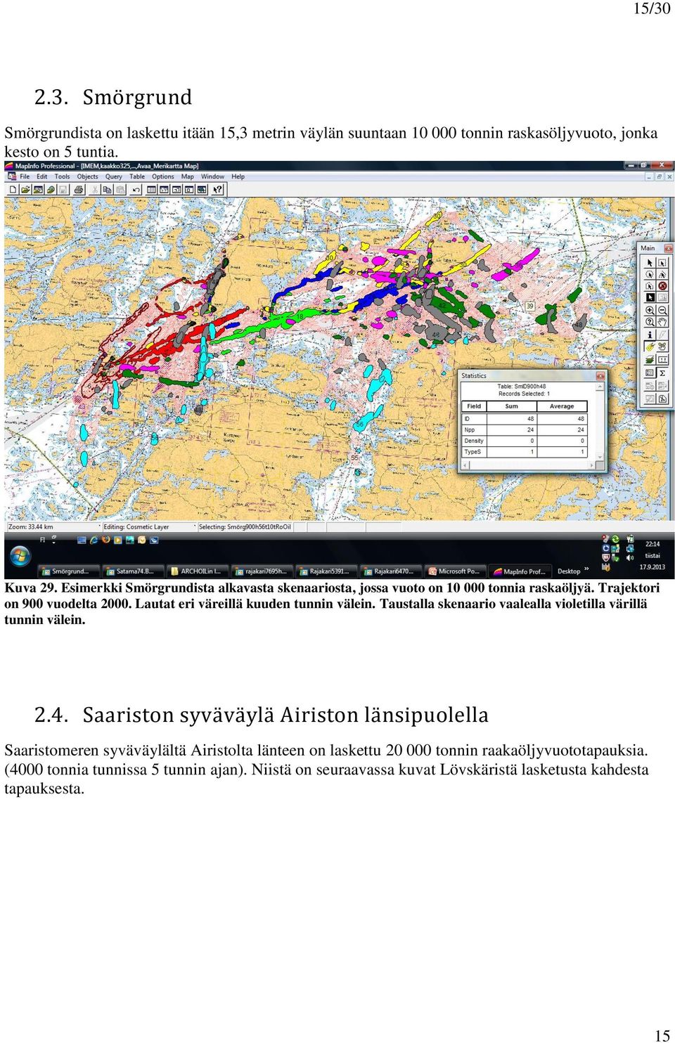 Lautat eri väreillä kuuden tunnin välein. Taustalla skenaario vaalealla violetilla värillä tunnin välein. 2.4.