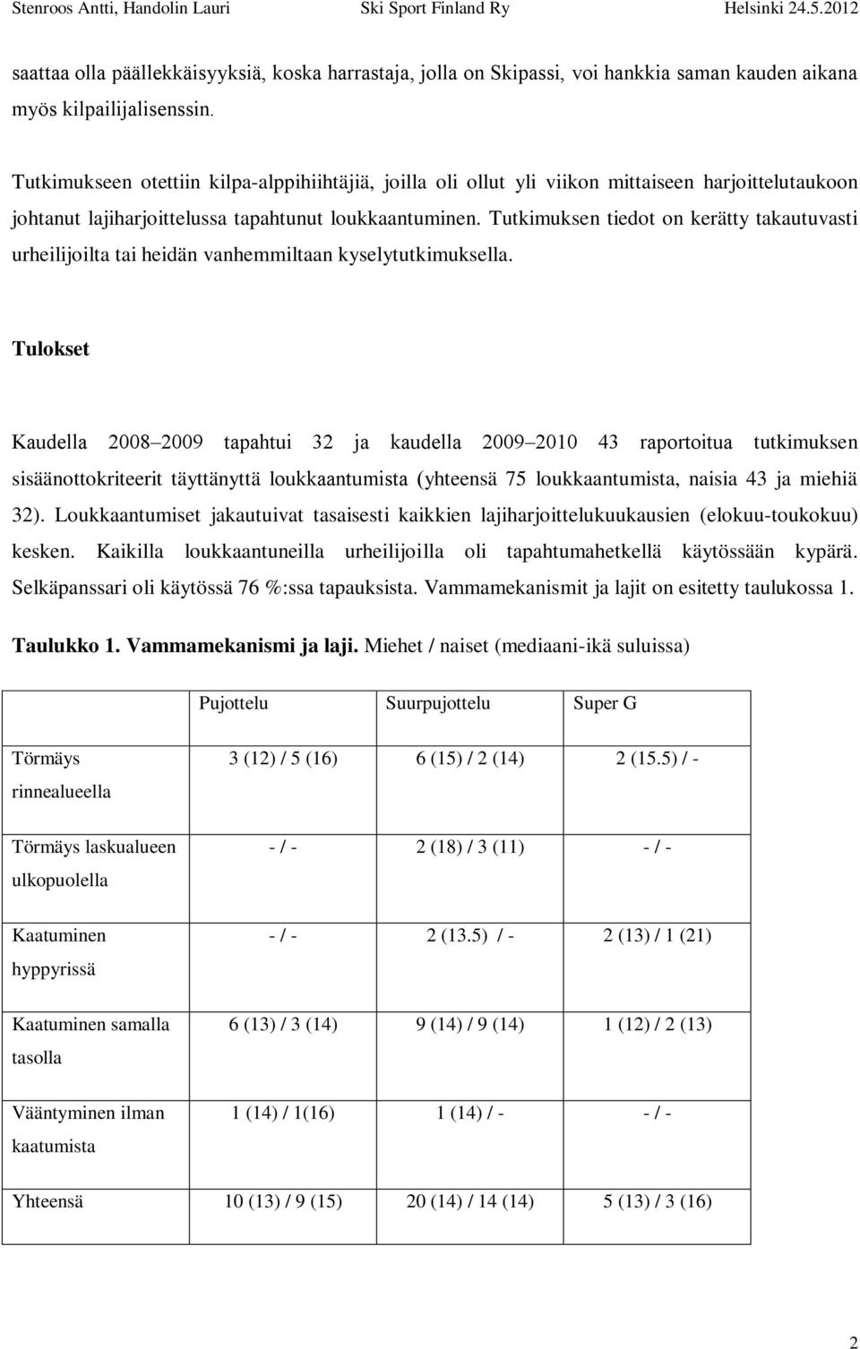 Tutkimuksen tiedot on kerätty takautuvasti urheilijoilta tai heidän vanhemmiltaan kyselytutkimuksella.