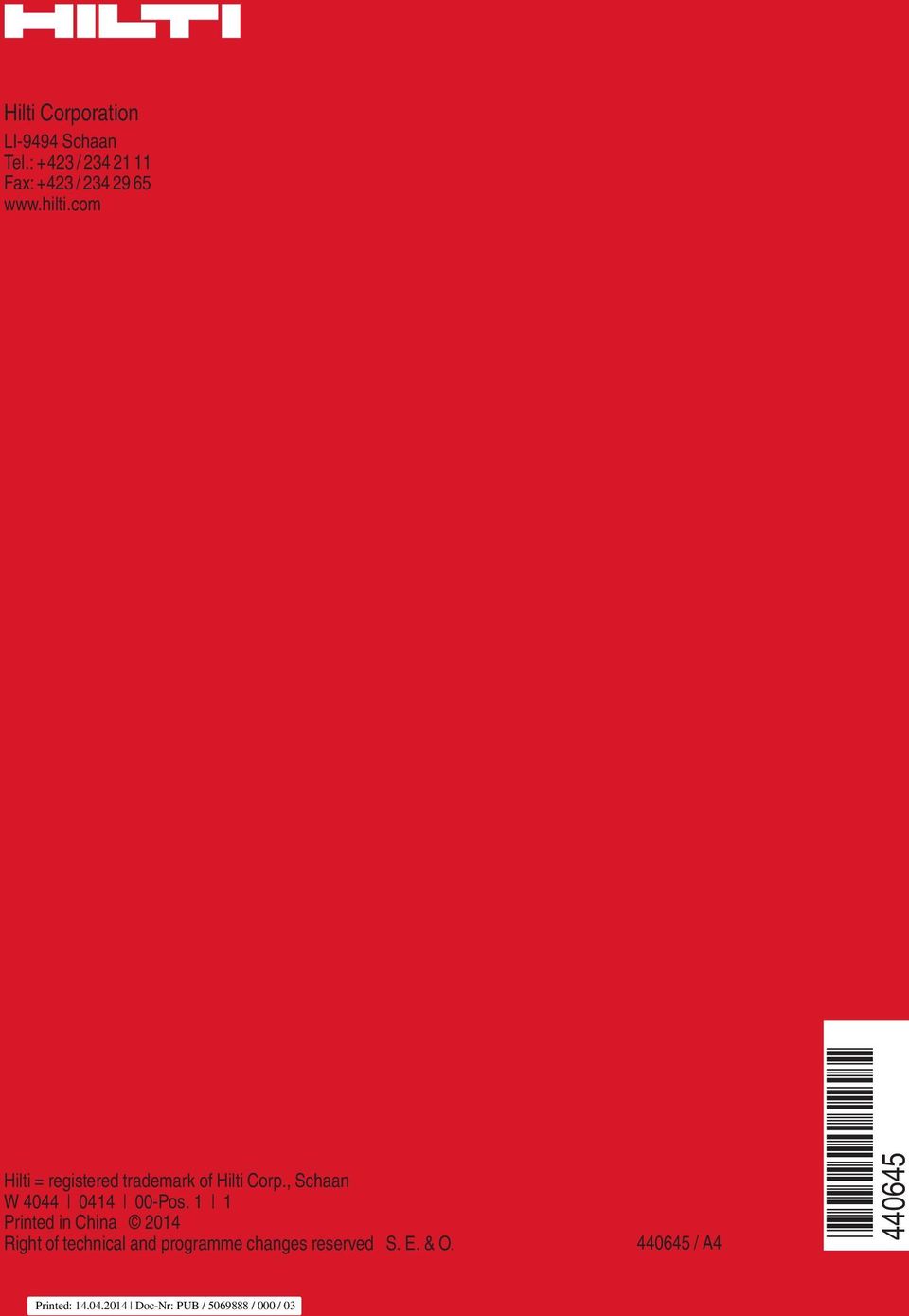 com Hilti = registered trademark of Hilti Corp.