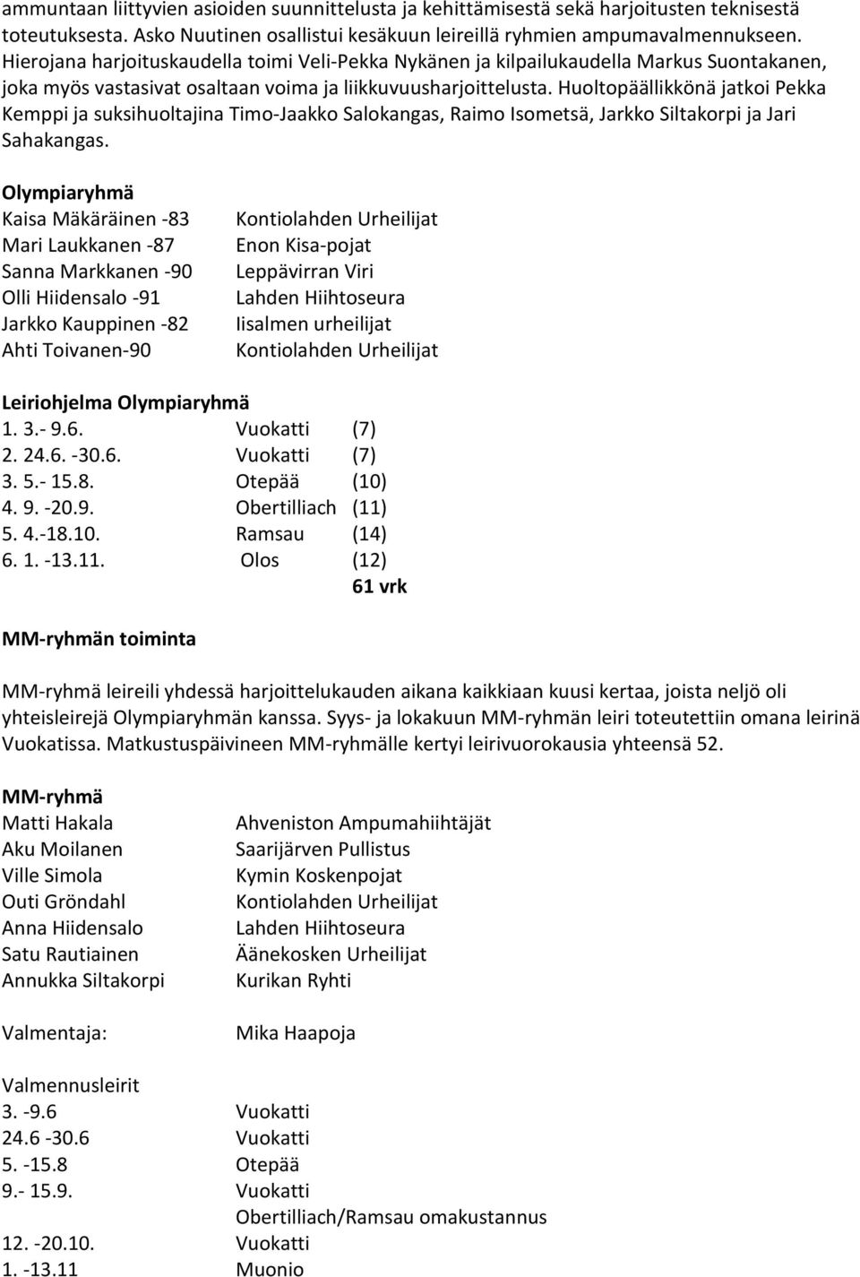 Huoltopäällkkönä jtko Pekk Kempp j sukshuoltjn Tmo-Jkko Slokngs, Rmo Isometsä, Jrkko Sltkorp j Jr Shkngs.