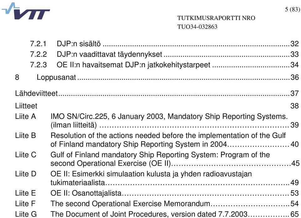 39 Liite B Resolution of the actions needed before the implementation of the Gulf of Finland mandatory Ship Reporting System in 2004.