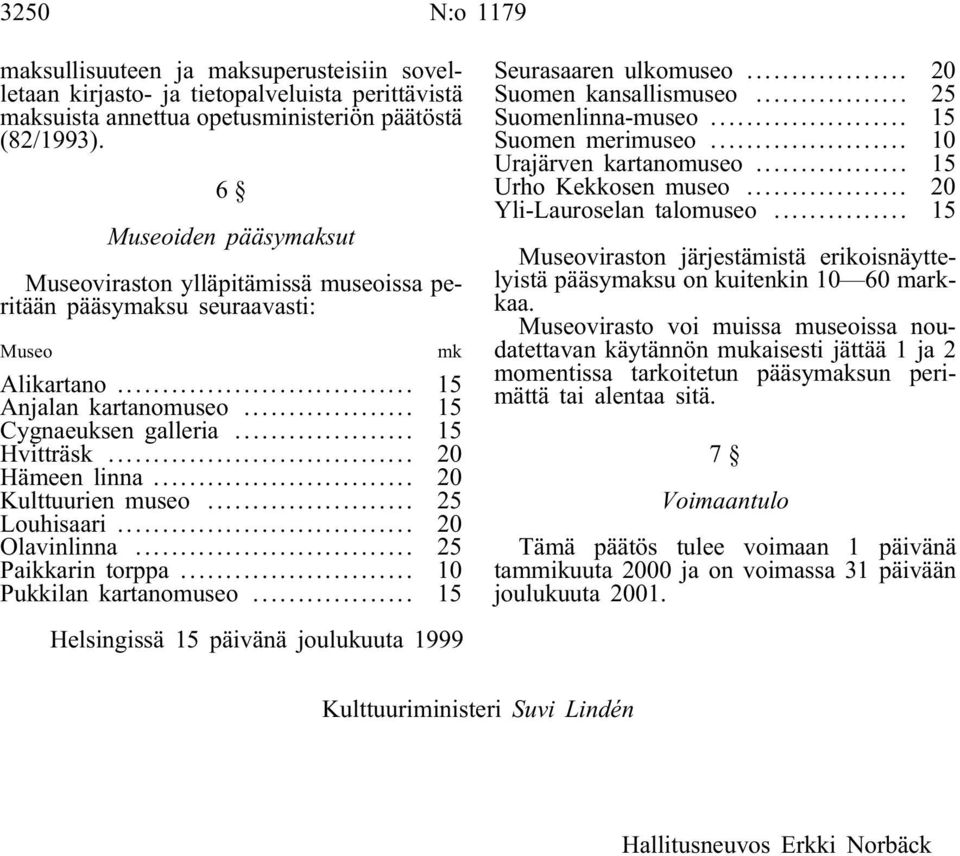 .. 20 Hämeen linna... 20 Kulttuurien museo... 25 Louhisaari... 20 Olavinlinna... 25 Paikkarin torppa... 10 Pukkilan kartanomuseo... 15 Seurasaaren ulkomuseo... 20 Suomen kansallismuseo.