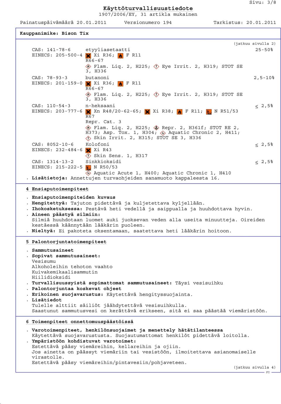 Cat. 3 Flam. Liq. 2, H225; Repr. 2, H361f; STOT RE 2, H373; Asp. Tox. 1, H304; Aquatic Chronic 2, H411; Skin Irrit. 2, H315; STOT SE 3, H336 Kolofoni Xi R43 Skin Sens.