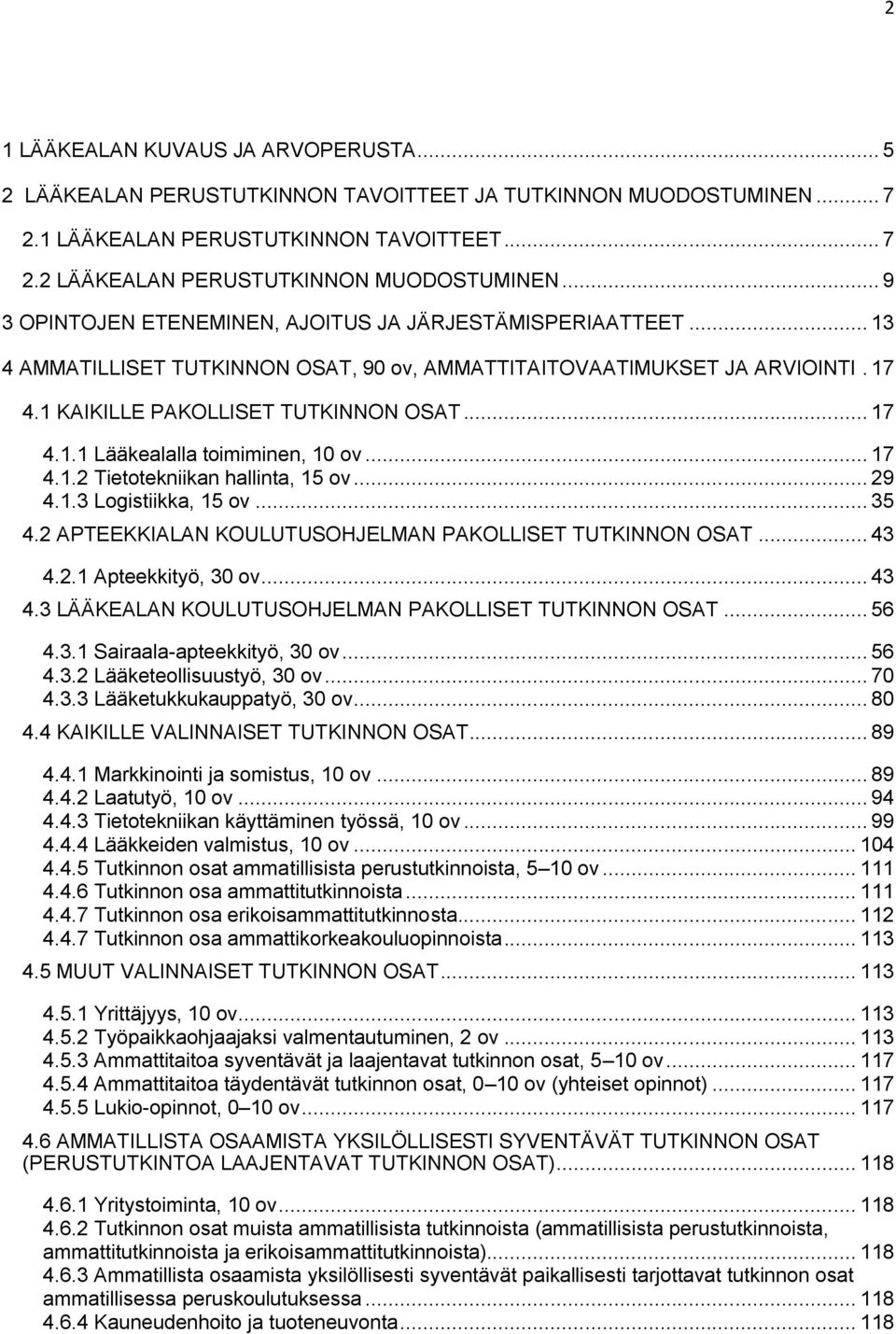 .. 17 4.1.2 Tietotekniikan hallinta, 15 ov... 29 4.1.3 Logistiikka, 15 ov... 35 4.2 APTEEKKIALAN KOULUTUSOHJELMAN PAKOLLISET TUTKINNON OSAT... 43 4.