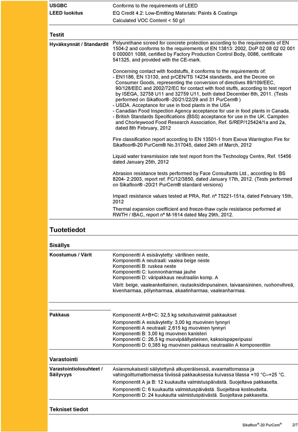 conforms to the requirements of EN 13813: 2002, DoP 02 08 02 02 001 0 000001 1088, certified by Factory Production Control Body, 0086, certificate 541325, and provided with the CE-mark.