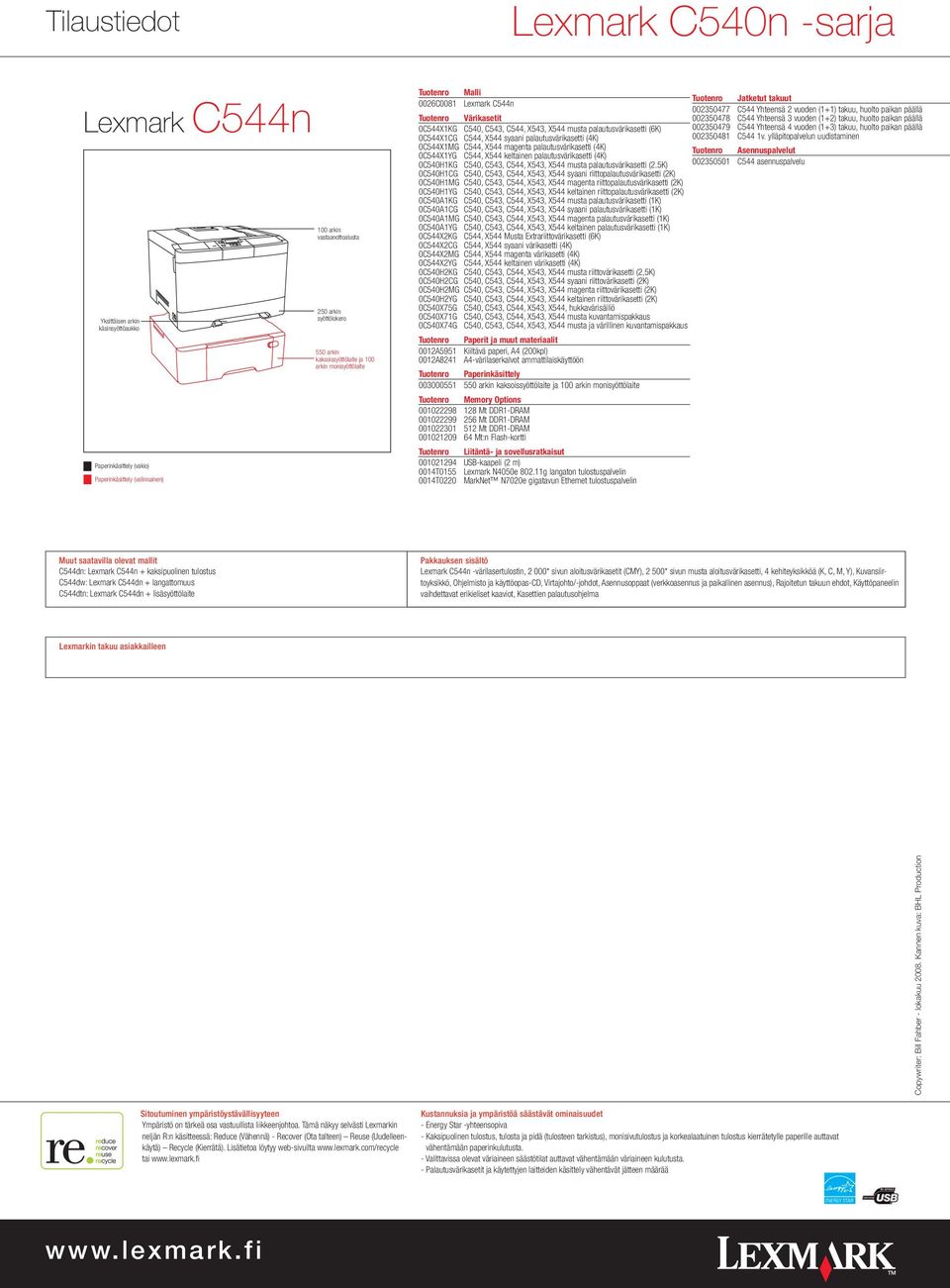 palautusvärikasetti (4K) 0C544X1YG C544, X544 keltainen palautusvärikasetti (4K) 0C540H1KG C540, C543, C544, X543, X544 musta palautusvärikasetti (2.