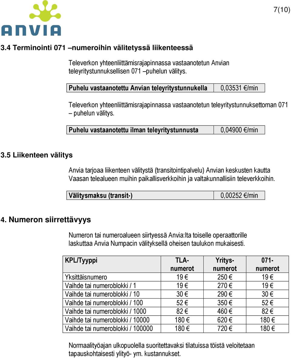 Puhelu vastaanotettu ilman teleyritystunnusta 0,04900 /min 3.