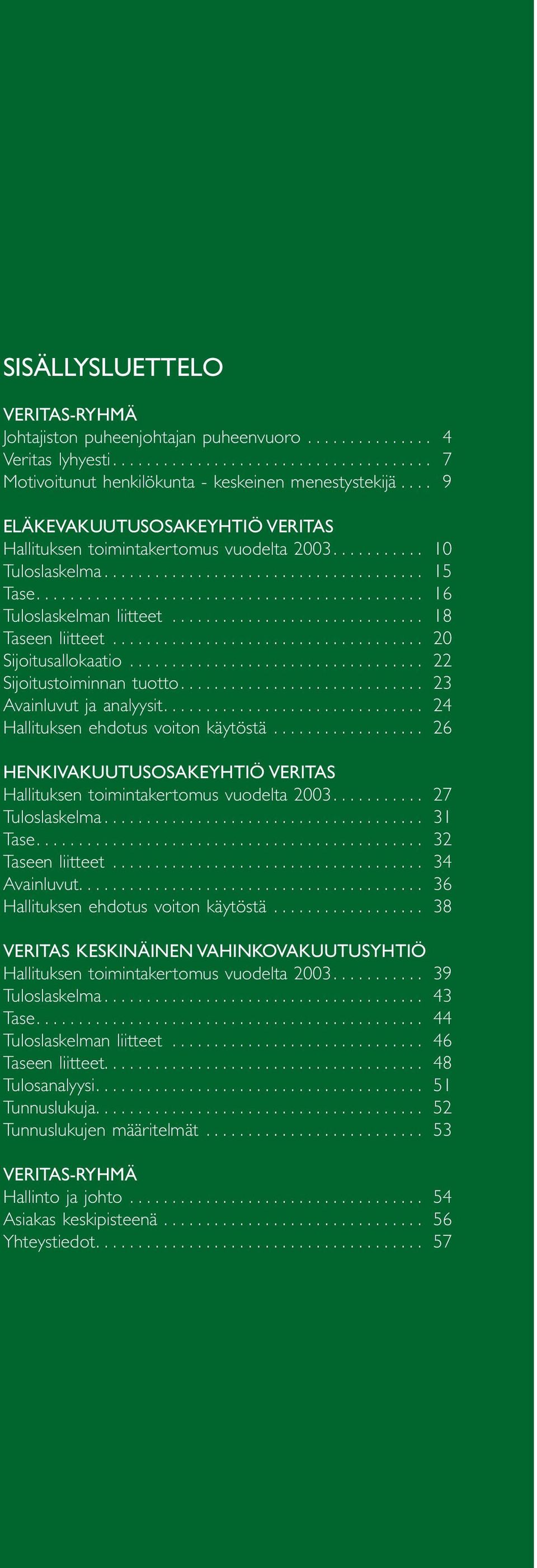 ............................. 18 Taseen liitteet..................................... 20 Sijoitusallokaatio................................... 22 Sijoitustoiminnan tuotto............................. 23 Avainluvut ja analyysit.