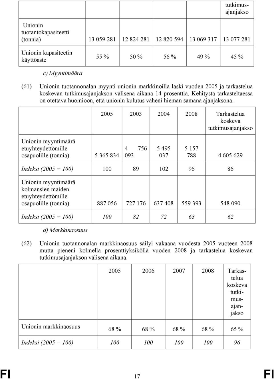 Kehitystä tarkasteltaessa on otettava huomioon, että unionin kulutus väheni hieman samana ajanjaksona.