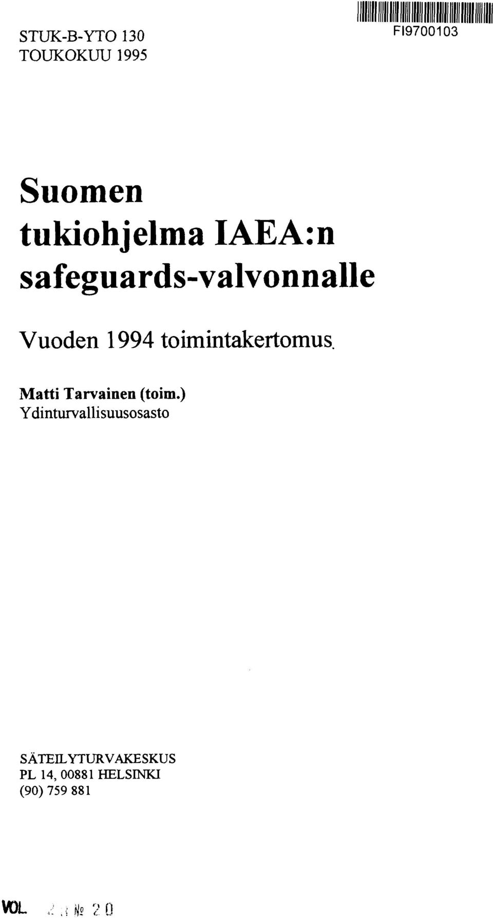 1994 toimintakertomus Matti Tarvainen (toim.