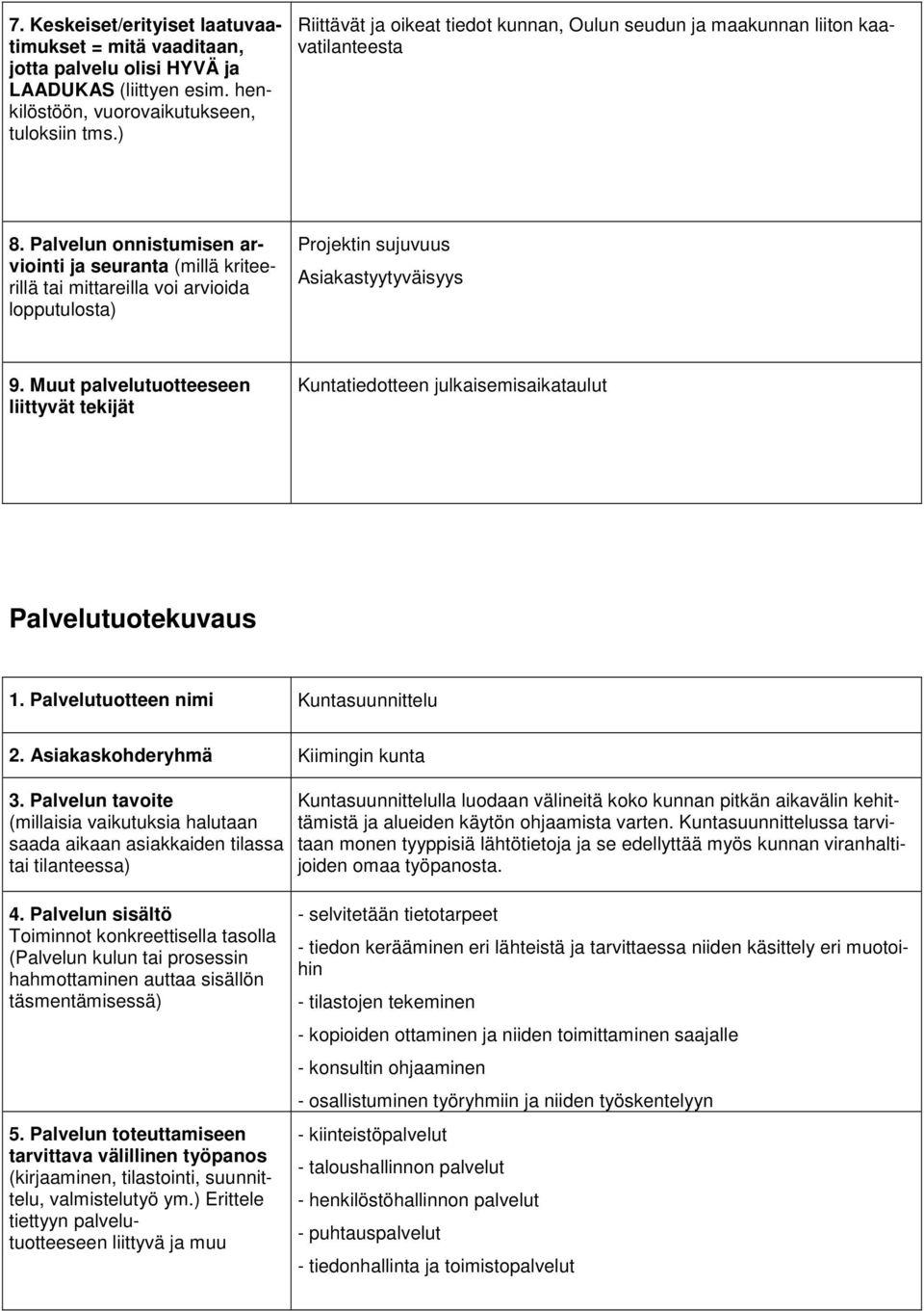 Palvelutuotteen nimi Kuntasuunnittelu 2. Asiakaskohderyhmä Kiimingin kunta Kuntasuunnittelulla luodaan välineitä koko kunnan pitkän aikavälin kehittämistä ja alueiden käytön ohjaamista varten.