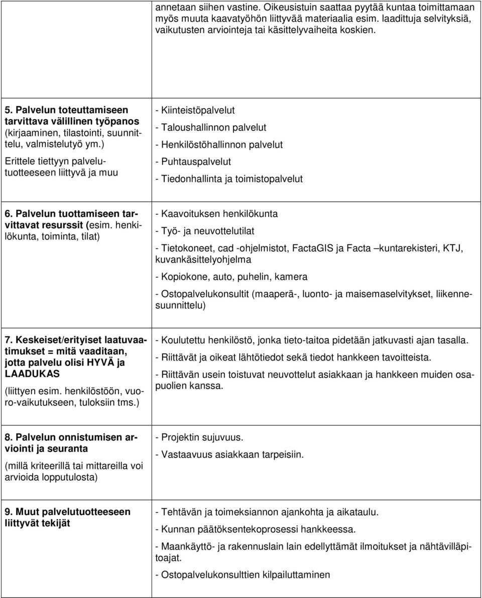 ) Erittele tiettyyn palvelutuotteeseen liittyvä ja muu - Kiinteistöpalvelut - Taloushallinnon palvelut - Henkilöstöhallinnon palvelut - Puhtauspalvelut - Tiedonhallinta ja toimistopalvelut 6.