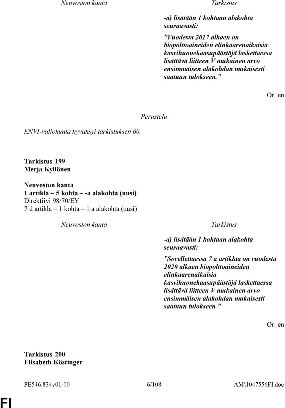 Perustelu 199 Merja Kyllönen 1 artikla 5 kohta -a alakohta (uusi) Direktiivi 98/70/EY 7 d artikla 1 kohta 1 a alakohta (uusi) -a) lisätään 1 kohtaan alakohta seuraavasti: