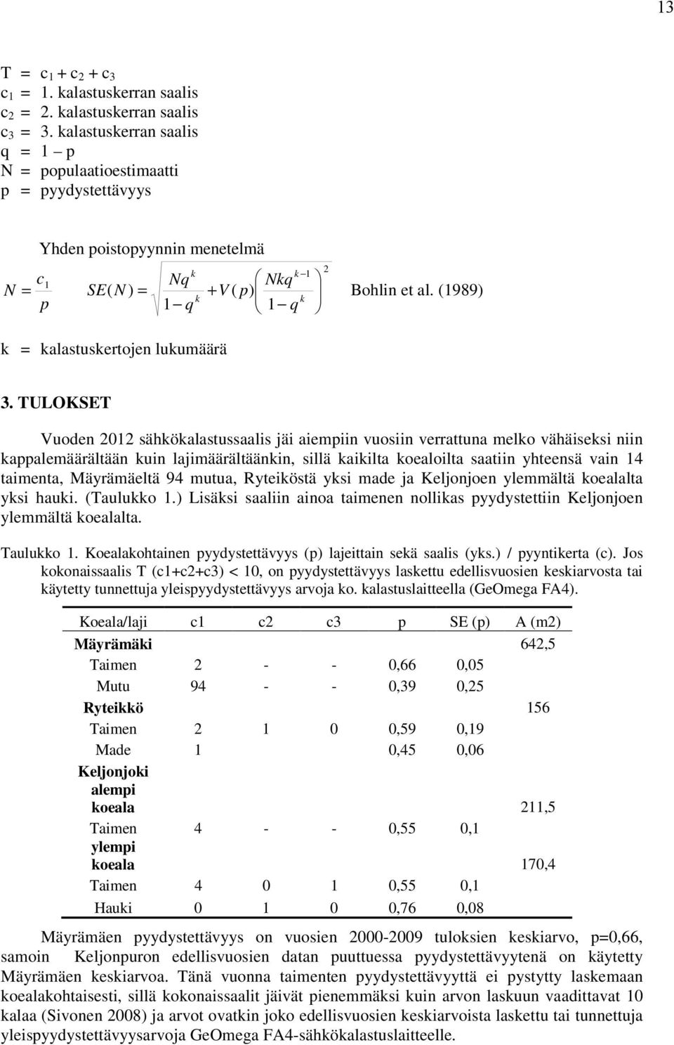 (1989) k k q q 2 k = kalastuskertojen lukumäärä 3.