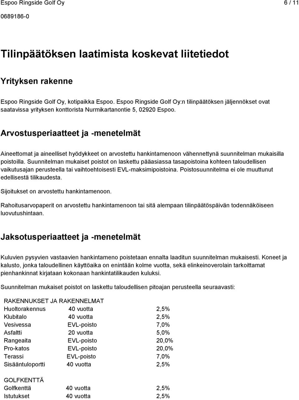 Arvostusperiaatteet ja -menetelmät Aineettomat ja aineelliset hyödykkeet on arvostettu hankintamenoon vähennettynä suunnitelman mukaisilla poistoilla.