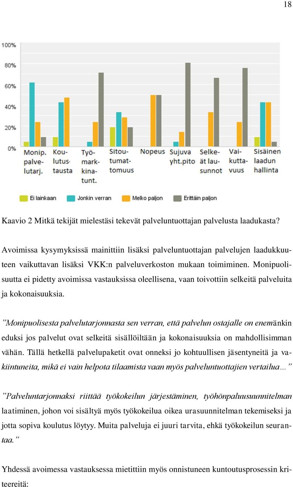 Monipuolisuutta ei pidetty avoimissa vastauksissa oleellisena, vaan toivottiin selkeitä palveluita ja kokonaisuuksia.