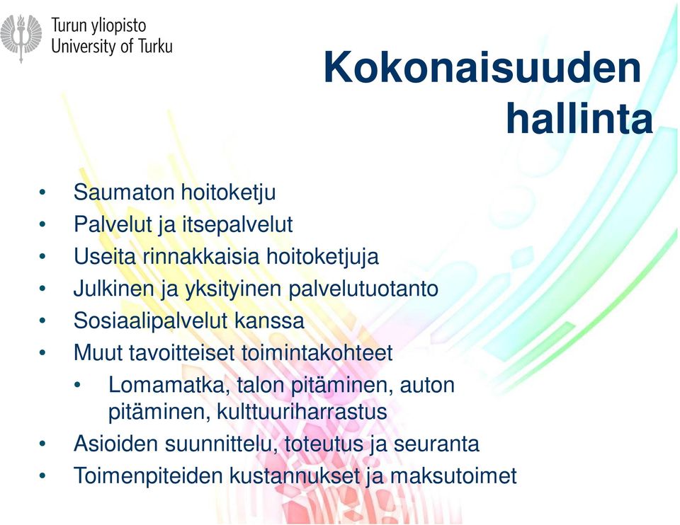 kanssa Muut tavoitteiset toimintakohteet Lomamatka, talon pitäminen, auton pitäminen,