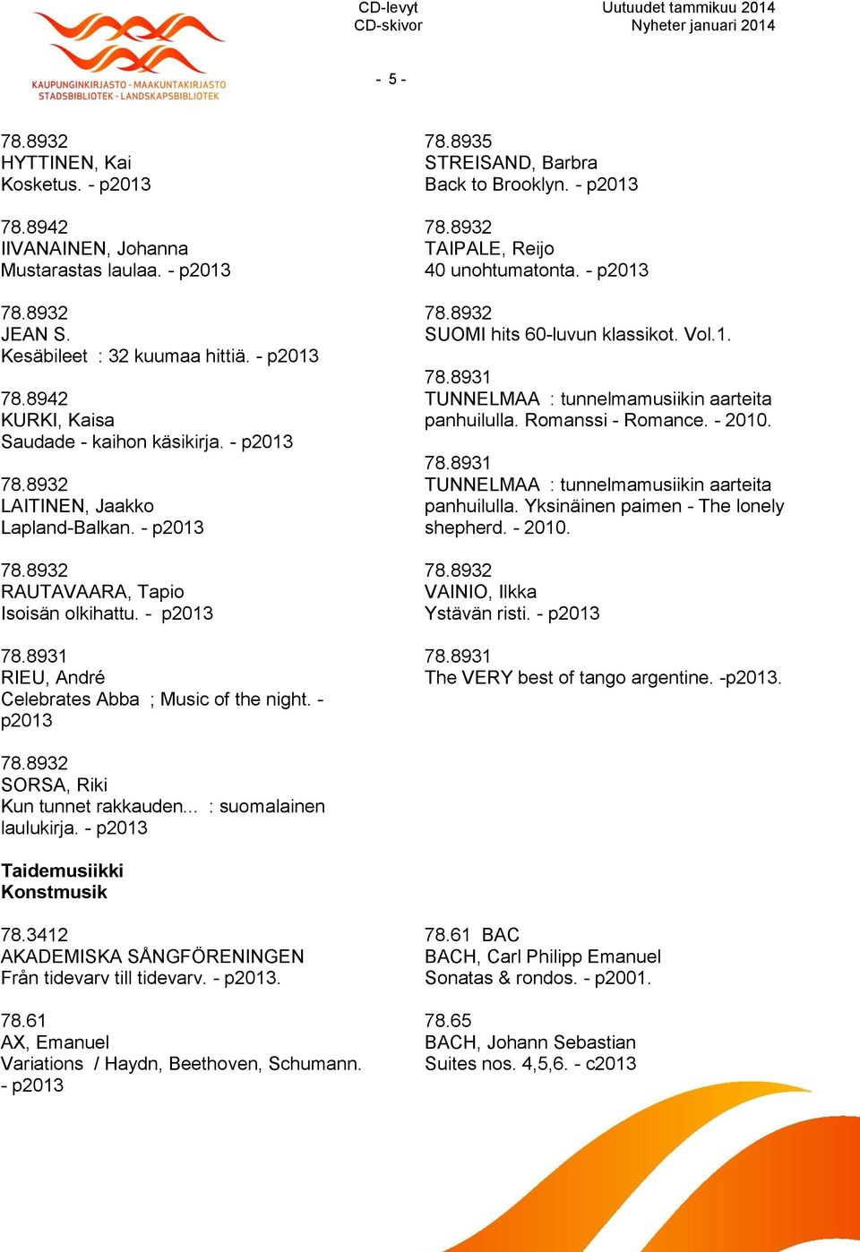 - TAIPALE, Reijo 40 unohtumatonta. - SUOMI hits 60-luvun klassikot. Vol.1. TUNNELMAA : tunnelmamusiikin aarteita panhuilulla. Romanssi - Romance. - 2010.