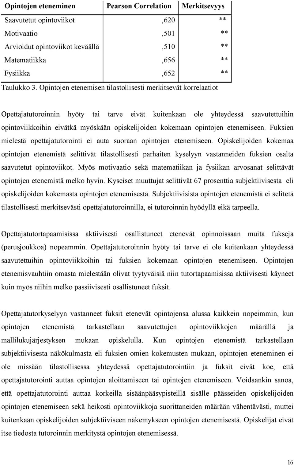 kokemaan opintojen etenemiseen. Fuksien mielestä opettajatutorointi ei auta suoraan opintojen etenemiseen.